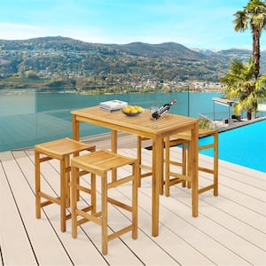 5-Piece Rectangular Teak Acacia Wood Top Bar Table (Set Seats-4)