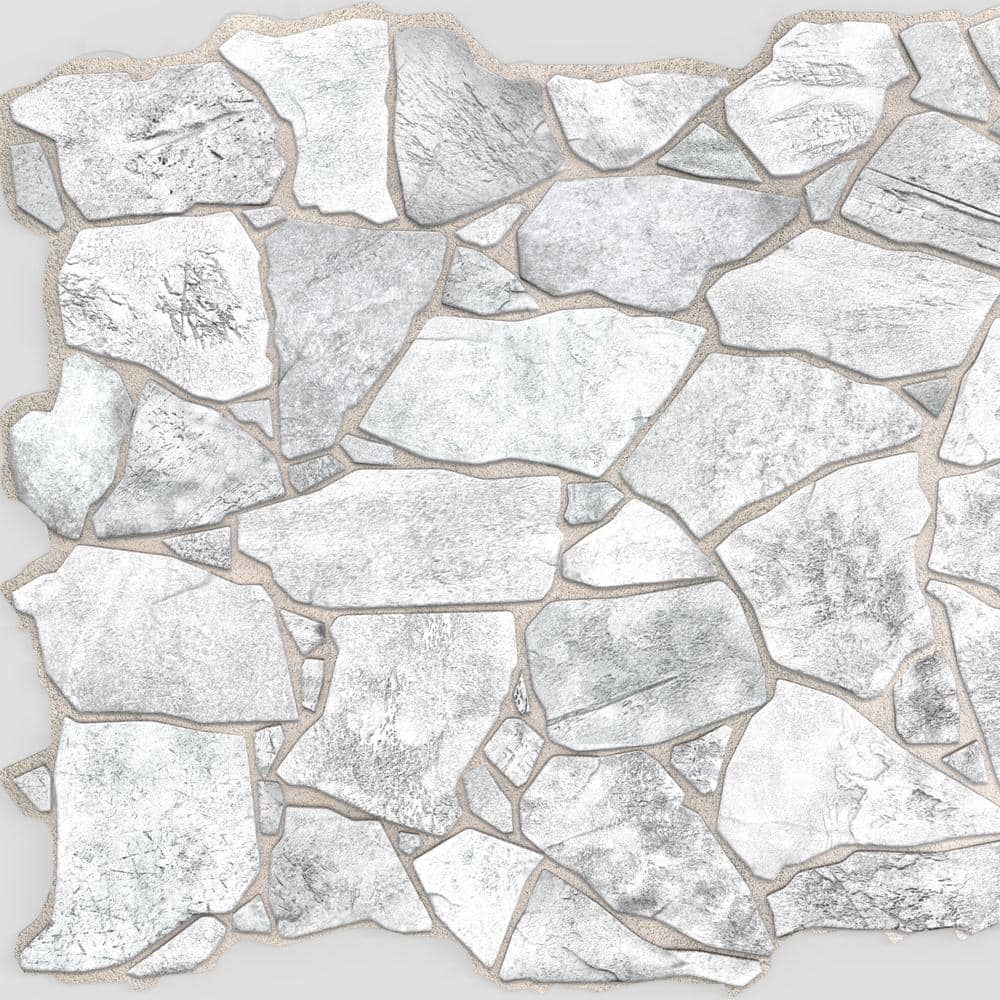 3D Falkirk Renfrew 39 in. x 25 in. White Grey Faux Stone PVC Decorative Wal