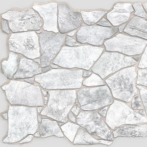 3D Falkirk Renfrew 39 in. x 25 in. White Grey Faux Stone PVC Decorative Wall Paneling