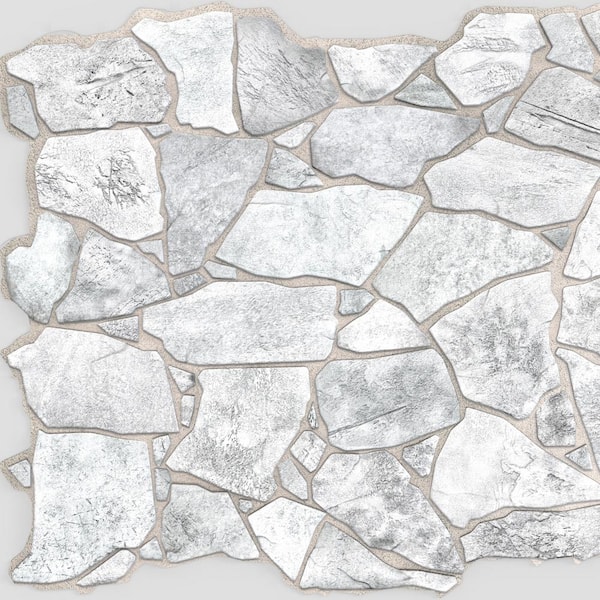 Dundee Deco 3D Falkirk Renfrew 39 in. x 25 in. White Grey Faux Stone PVC Decorative Wall Paneling