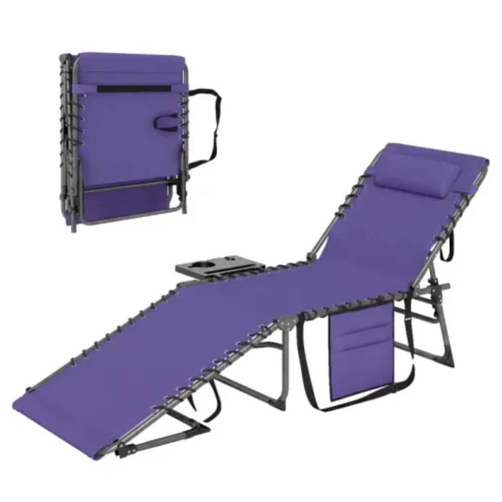 Black 1-Piece Metal Outdoor Patio Chaise Lounge with Purple Cushions price history on PriceWatchPro