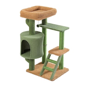 Desert Cactus Cat Tree Ladder Pets Condo Multi-Level Cat Play House with Sisal Covered Scratching Post Cat Tower