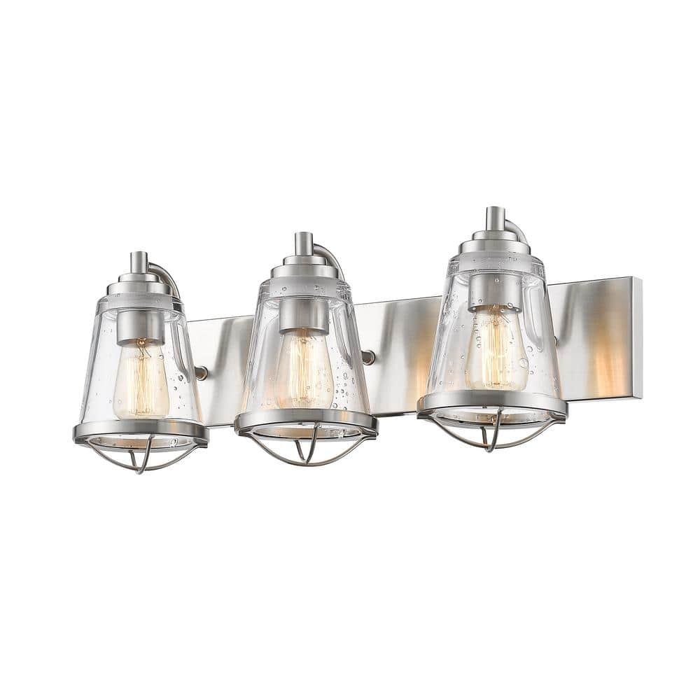 Mariner 24 In 3 Light Brushed Nickel Vanity Light With Glass Shade 444   Brushed Nickel Vanity Lighting 444 3v Bn 64 1000 