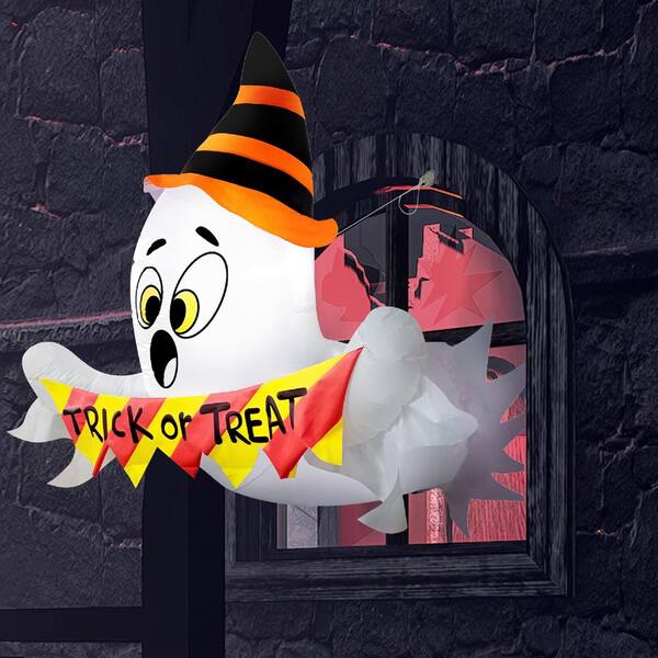 Joyfy Syncfun 5 FT Halloween Inflatable Trick or Treat Ghost Breaking Out from Window with LEDs