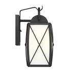 Fairlington 6 in. 1-Light Black Outdoor Wall Lantern Sconce with Etched White Glass Shade