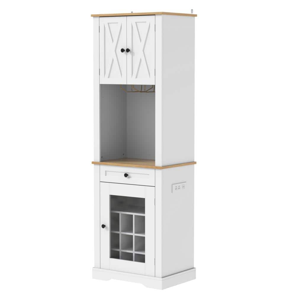 White 69 in. H Bar Cabinet with LED Light Wood Wine Cabinet w/Drawers Adjustable Shelves, 2 Glass Holder Charge Station price history on PriceWatchPro