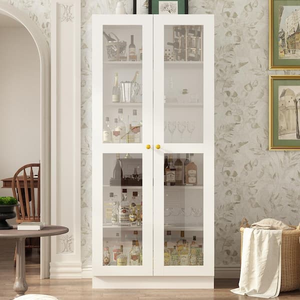 FUFU&GAGA White Painted Wood 31.5 in. W Food Pantry Cabinet With Double  Doors, Pull-out Wine Rack, Drawers, Anti-dumping device KF020317-01-c - The  Home Depot