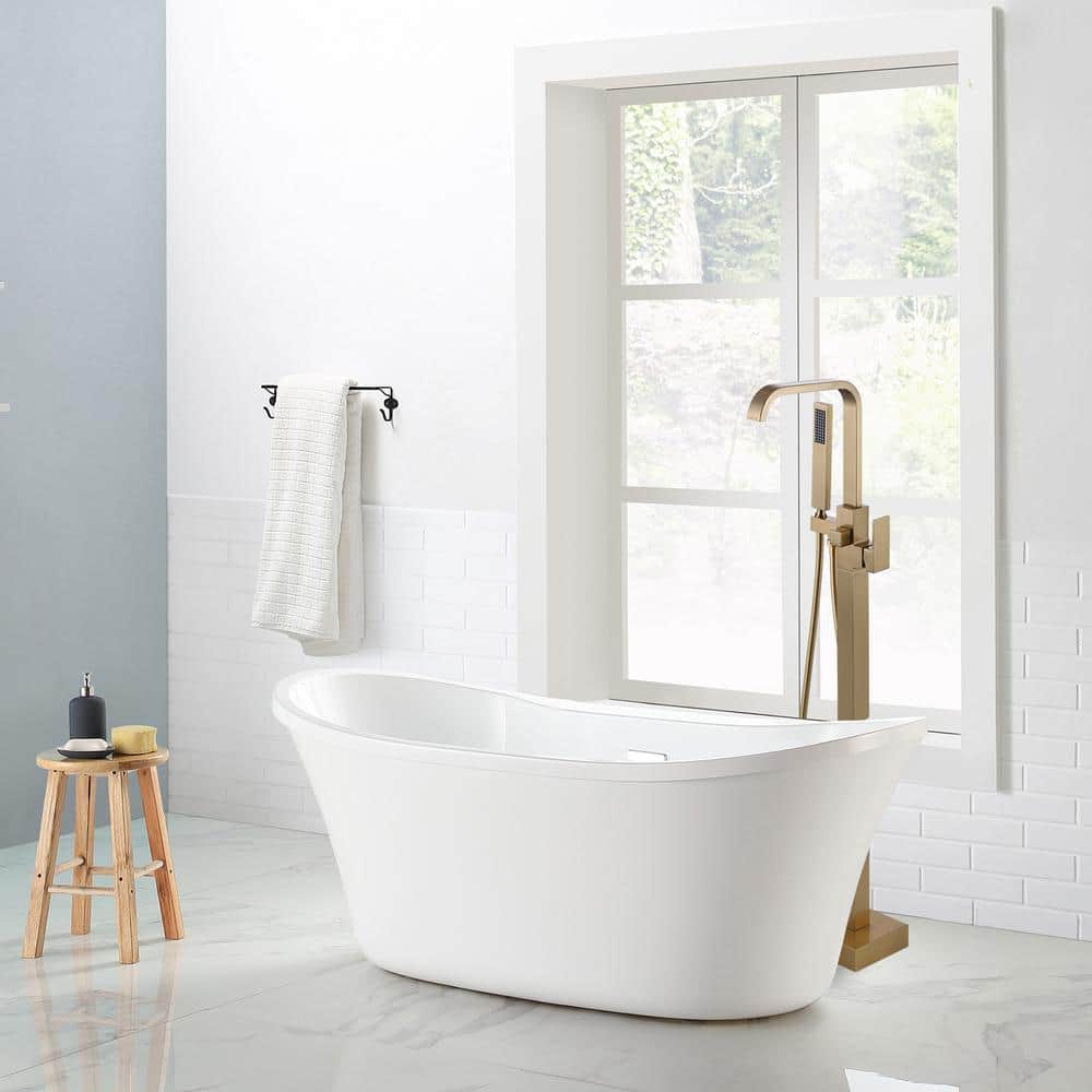 Gold Freestanding Tub Filler with Handheld Shower