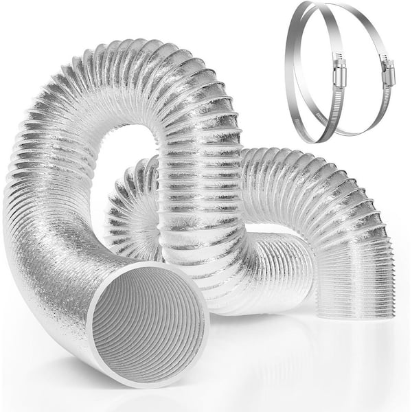 4 in. x 8 ft. Aluminum Flexible Dryer Vent Hose with 2-Clamps for HVAC Ventilation