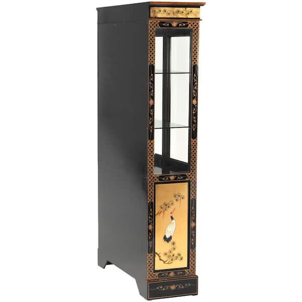 RED LANTERN Gold Lacquer Cranes 37.5 in. Display Cabinet with RED LANTERN Gold Lacquer Cranes 37.5 in. Display Cabinet with