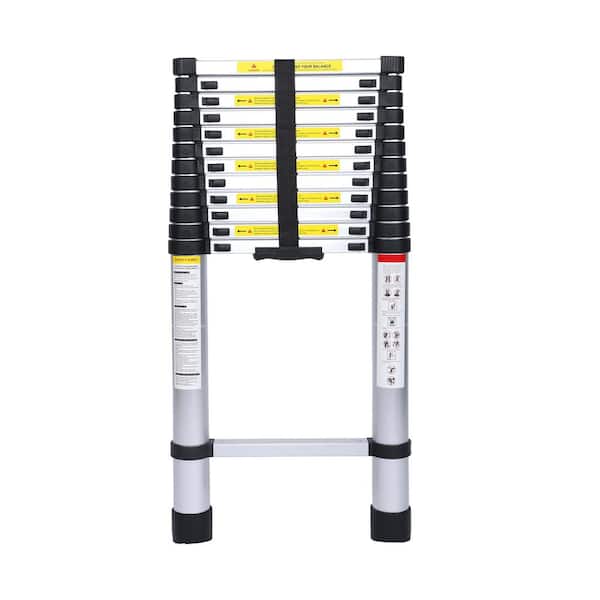 Amucolo 15.4 ft. Aluminum Collapsible Extension Ladder for Household and Outdoor Work, 330 lbs. Load Capacity