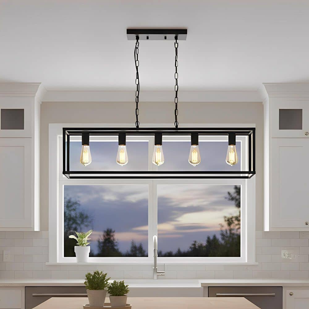 5-Light Matte Black Farmhouse Kitchen Island Lighting, Modern Rectangular Chandeliers for Dining room Foyer price history on PriceWatchPro