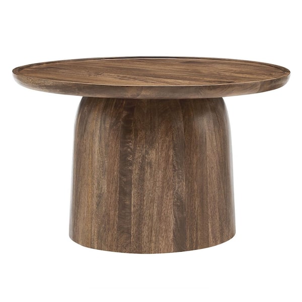 Modway Holloway 30 Inch Round Mango Wood Coffee Table in Walnut