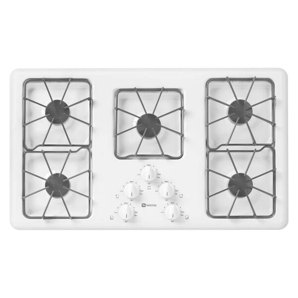 Maytag 36 in. Gas Cooktop in White with 5 Burners including Power Cook Burners