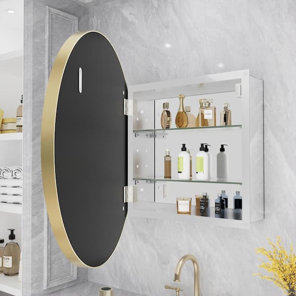 WallBeyond 24 in. W x24 in. H Round Gold Aluminum Alloy Framed Medicine Cabinet with Mirror for Home Decor