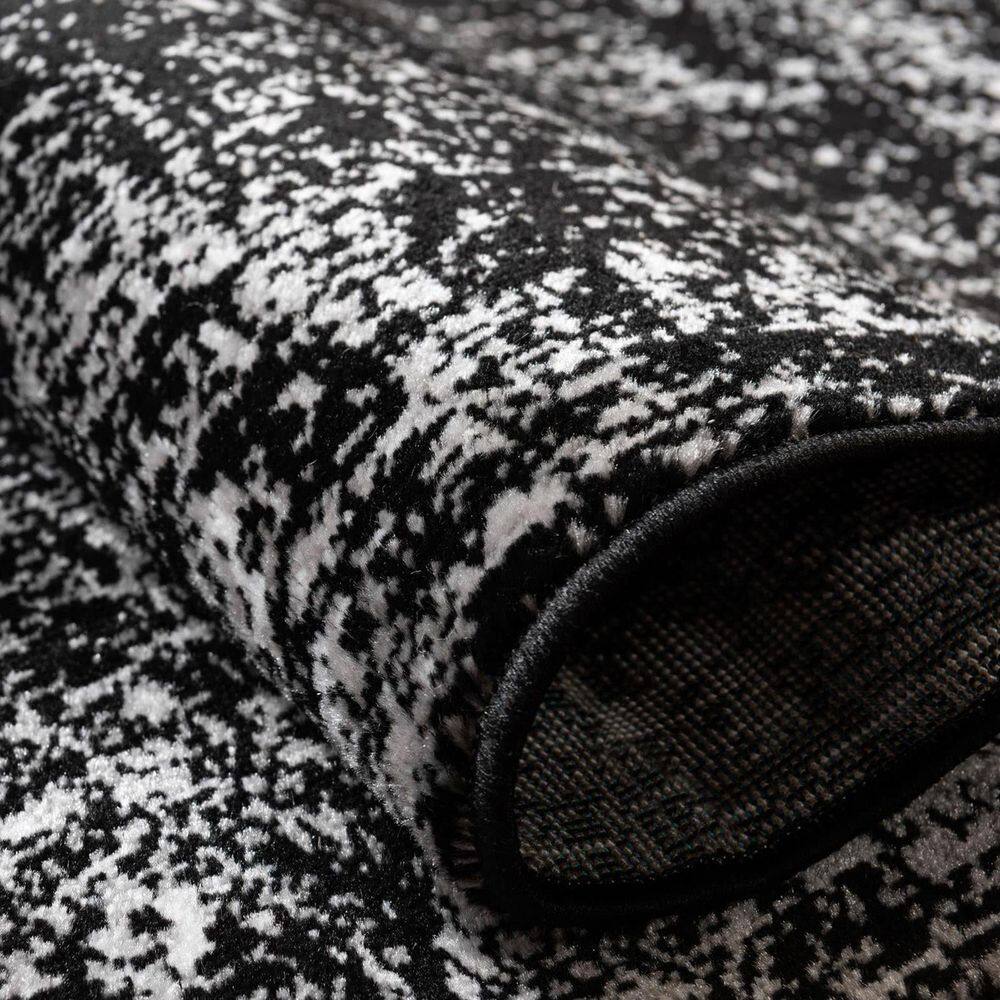 Black and Gray Floral Motif Low Pile Area Rug