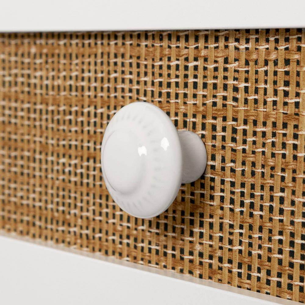 White Twin Platform Bed with Faux Rattan Drawers