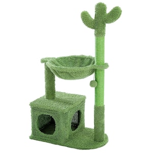 40 in. Green Cactus Cat Tree Condo with Hammock Perch, Cat Sisal Scratching Post for Indoor Kitty Medium Cats