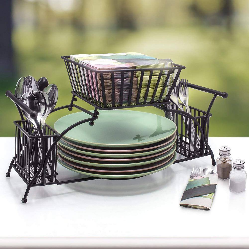 Black Stainless Steel Buffet Utensil Caddy with Handles