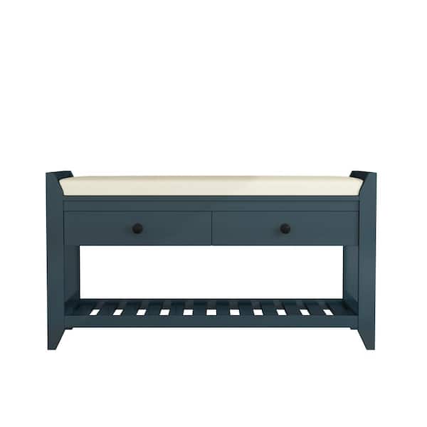 STICKON 19.8 in. H x 39 in. W x 14 in. D Navy Blue Wood Shoe Storage Bench