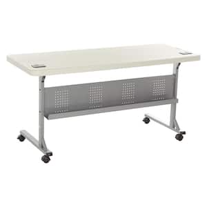 Wyatt Flip-Fold 24 in. x 60 in. Training Folding Table, Plastic Top, Metal Frame, Speckled Grey