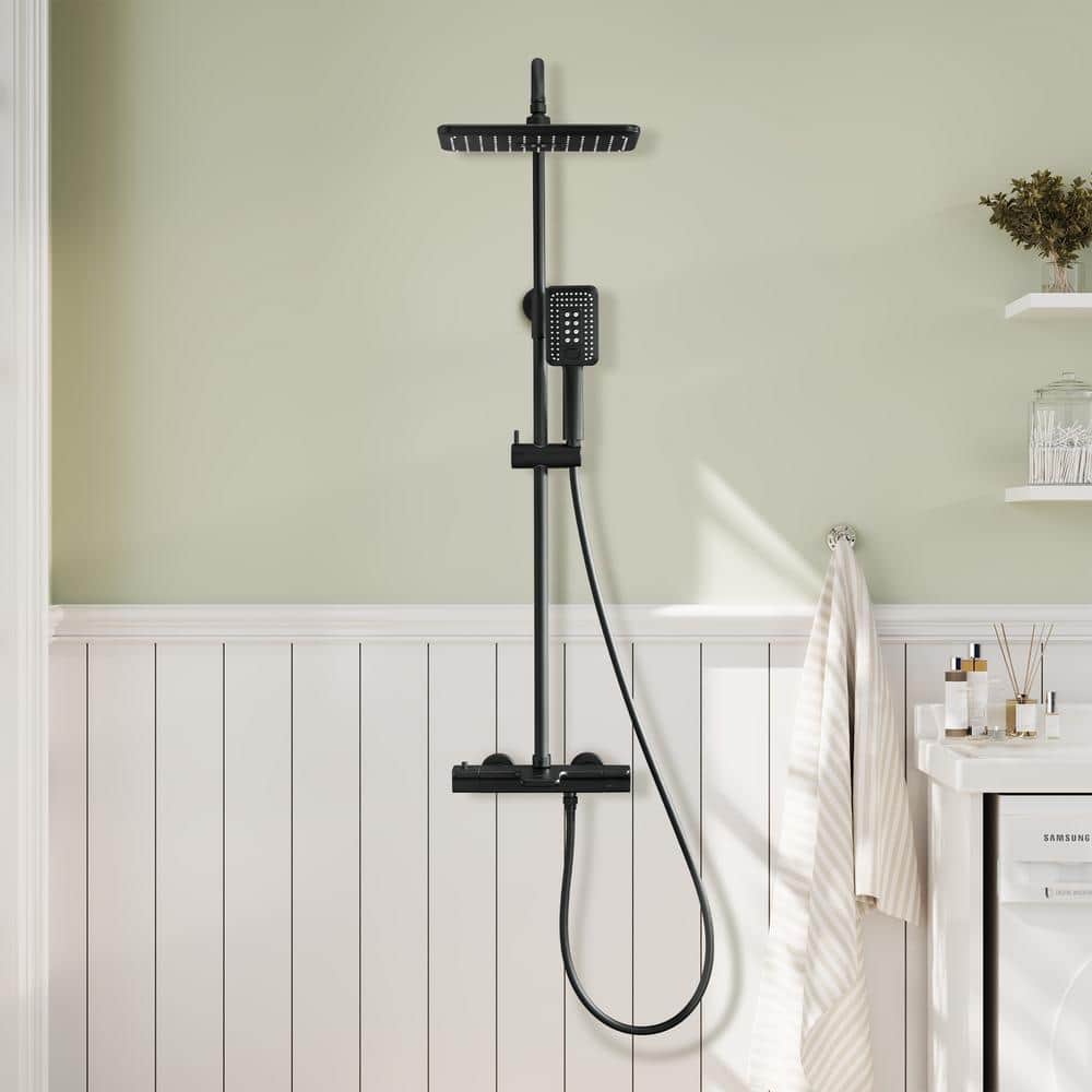 Matte Black Thermostatic Rain Shower System with Handheld