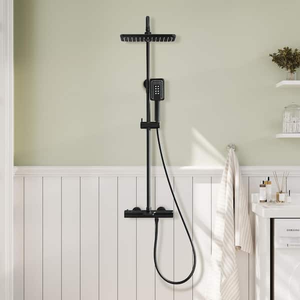 3-Spray Patterns 11.4 x 7.5 in. Tub Wall Mount Dual Shower Heads Thermostatic Shower Faucet in Matte Black