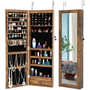 Antique Gray Simple Jewelry Storage Mirror Cabinet With LED Lights Can Be Hung On The Door Or Wall