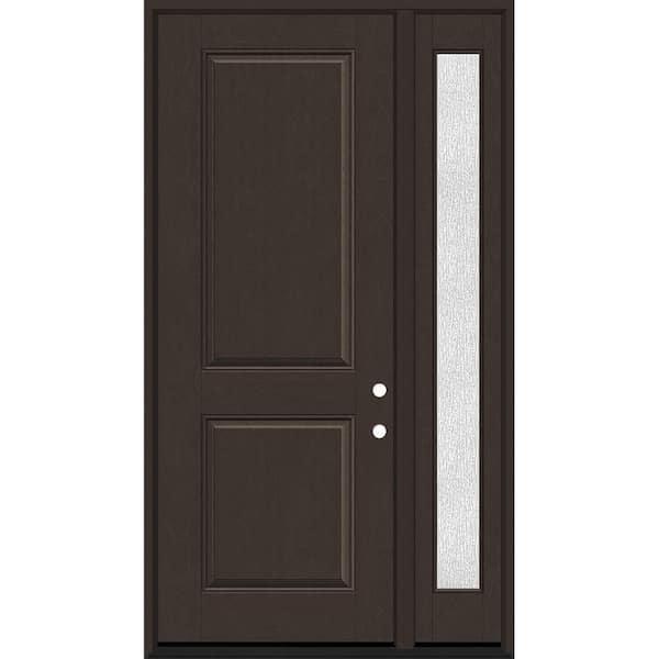 Steves & Sons Regency 53 in. x 96 in. 2P Squaretop LHIS Hickory Stain Mahogany Fiberglass Prehung Front Door with Rain 14in. SL 6-9/16