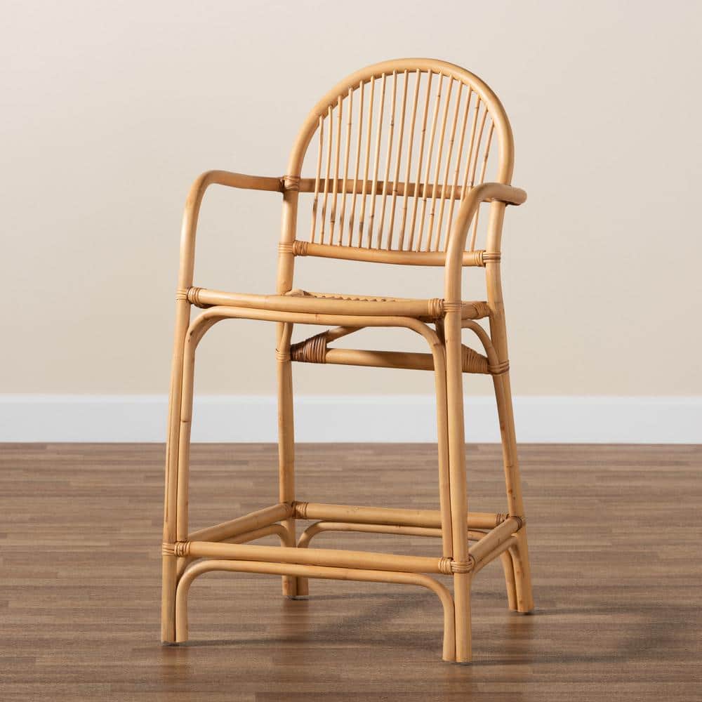 Natural Brown Rattan Curved Back Counter Stool