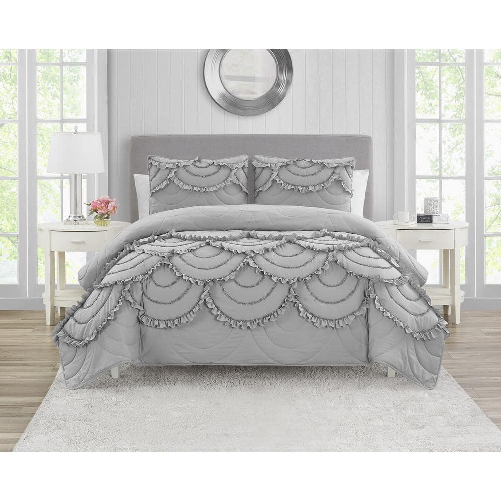 Grey ruffle comforter discount