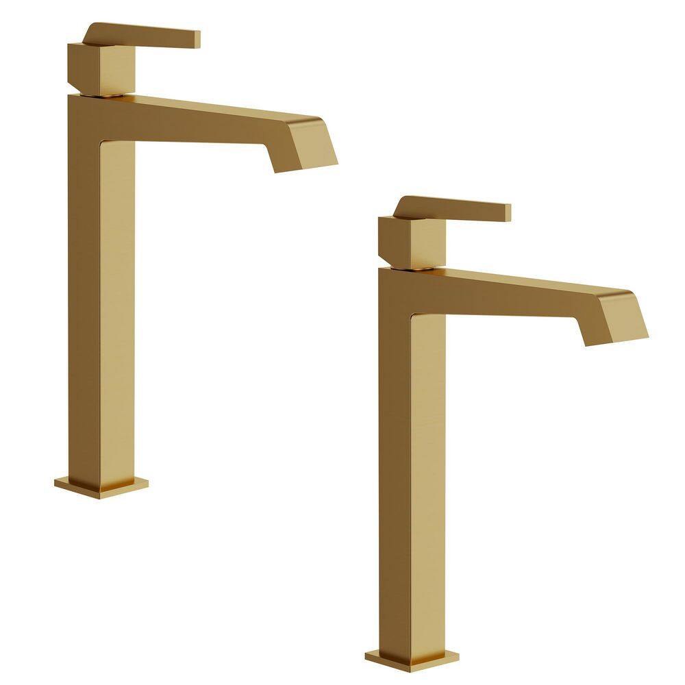 2 Pack 13.5 in. Height Minimalism 1 Handle Single Hole Bathroom Sink Faucet Spot Resistant in Brushed Gold with Drain price history on PriceWatchPro