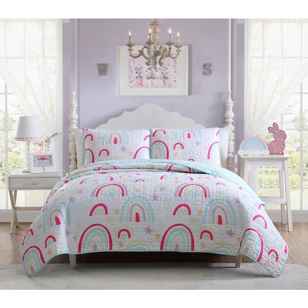 Kute Kids Rainbow Superstar Multi Full/Queen Microfiber Quilt Set