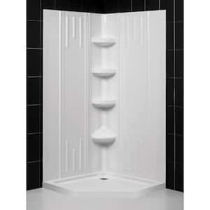 SlimLine 40 in. x 40 in. Neo-Angle Shower Pan Base in White with Off-Center Drain and Back-Walls