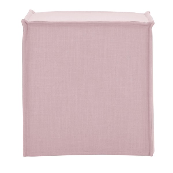 Rustic Manor Edmund Light Pink Upholstered Linen Square Ottoman