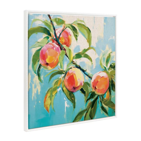 Kate and Laurel Sylvie Peach Tree 1-Piece White Framed Canvas Art Print, 30.00 in. x 30.00 in.