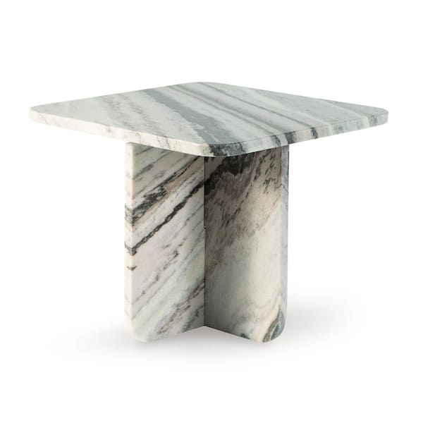 Baretton 18.13 in. White/Black Square Marble End Table with Cross Base