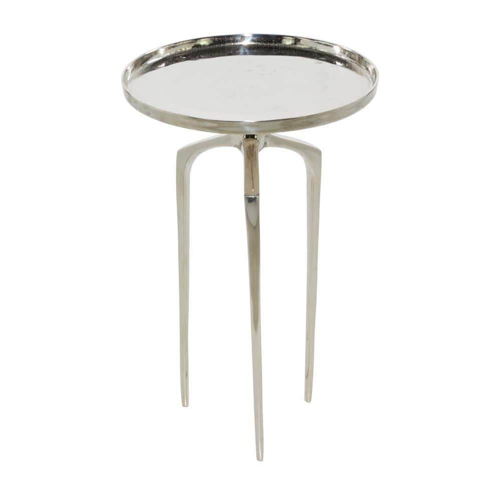 Contemporary Silver Metal Round Side Table with Curved Tripod Base