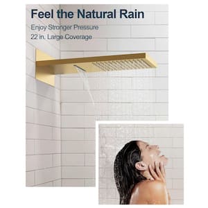 22 in. 15-Spray Radiance Waterfall Wall Bar Shower Kit with 6-Body Spray in Brushed Gold (Valve Included)