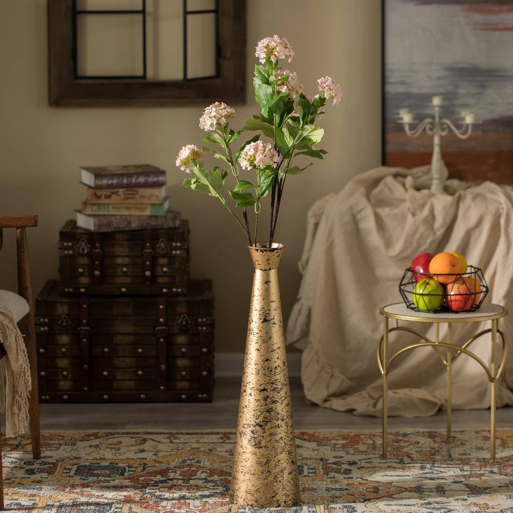 Gold Weathered Metal Decorative Floor Vase Set of 3