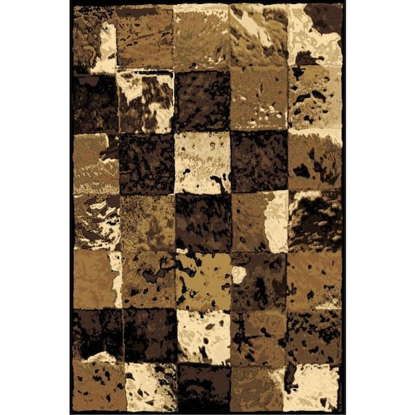 LA Rug Rugged Square Pattern of Cream, Brown and Black Melange Collection 5 ft. x 8 ft. Indoor Area Rug