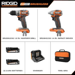 18V SubCompact Brushless 2-Tool Combo Kit with 1/2 in. Hammer Drill, 1/4 in. Impact Driver, (2) Batteries, Charger, Bag