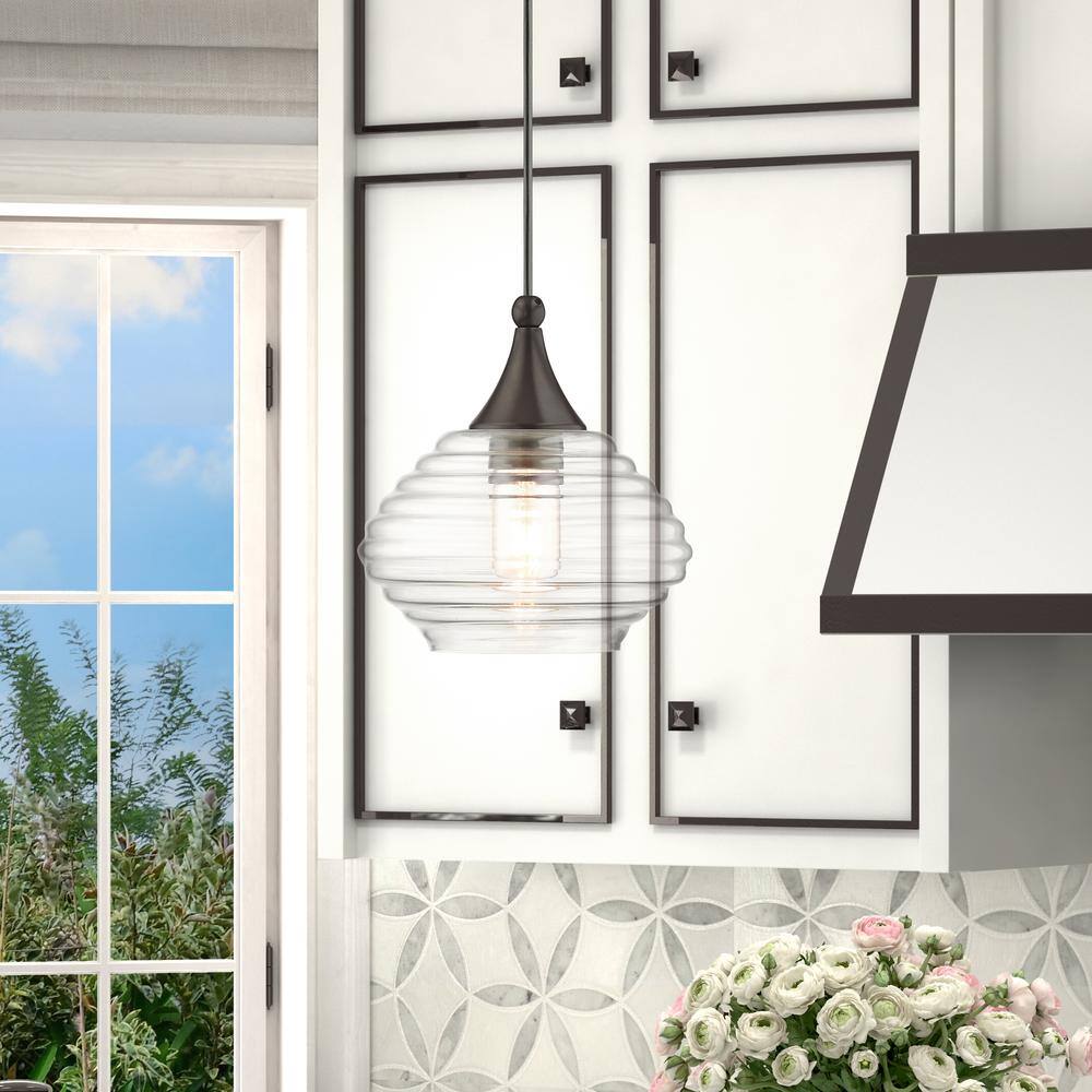 English Bronze Mini Globe Pendant with Clear Glass Shade