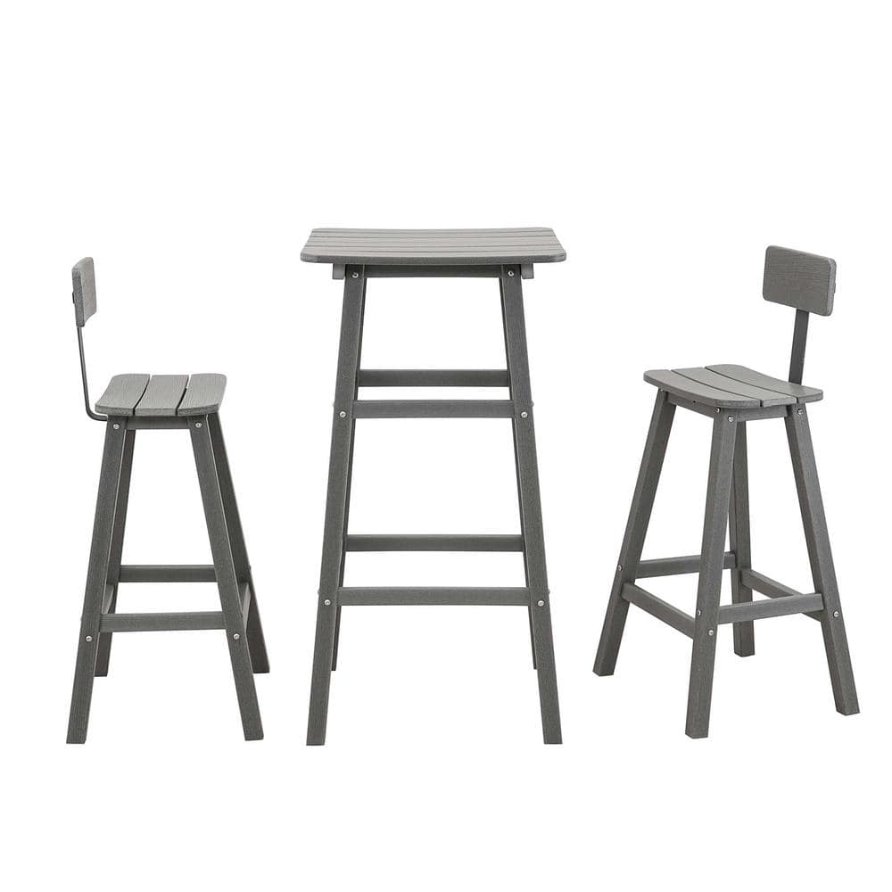 3-Pieces Gray Outdoor Bistro Set Recycled Plastic HDPE and Steel Square Tab