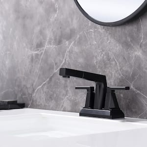 4 in. Centerset 2-Handle Angled Spout Bathroom Faucet with Pull Out Sprayer in Matte Black