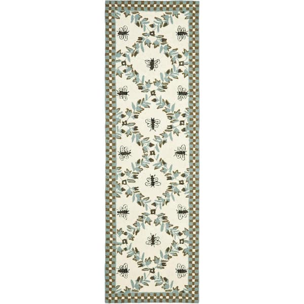 SAFAVIEH Chelsea Ivory/Teal 3 ft. x 6 ft. Border Runner Rug