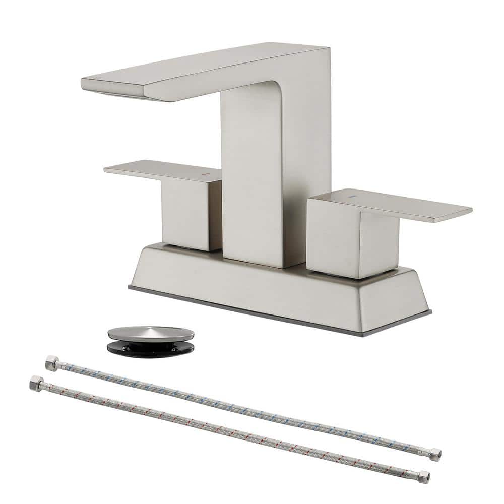 4 in. Centerset 2-Handle Bathroom Faucet with Drain Assembly in Brushed Nic