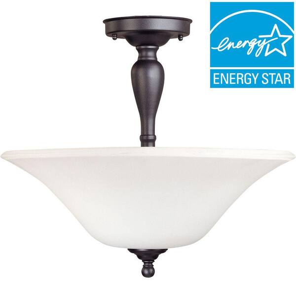 Green Matters 3-Light Dark Chocolate Bronze Semi-Flush Mount Light with White Satin Glass