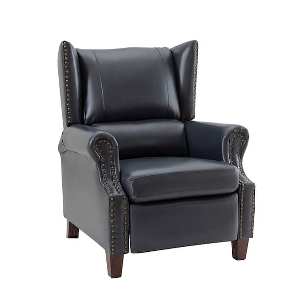 JAYDEN CREATION Coeus Genuine Leather Navy Manual Recliner with Nailhead Trims