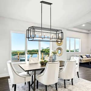 8-Light Kitchen Island Linear Chandelier Black and Nickel Pendant Light Fixture for Dining Room, Living Kitchen Entryway